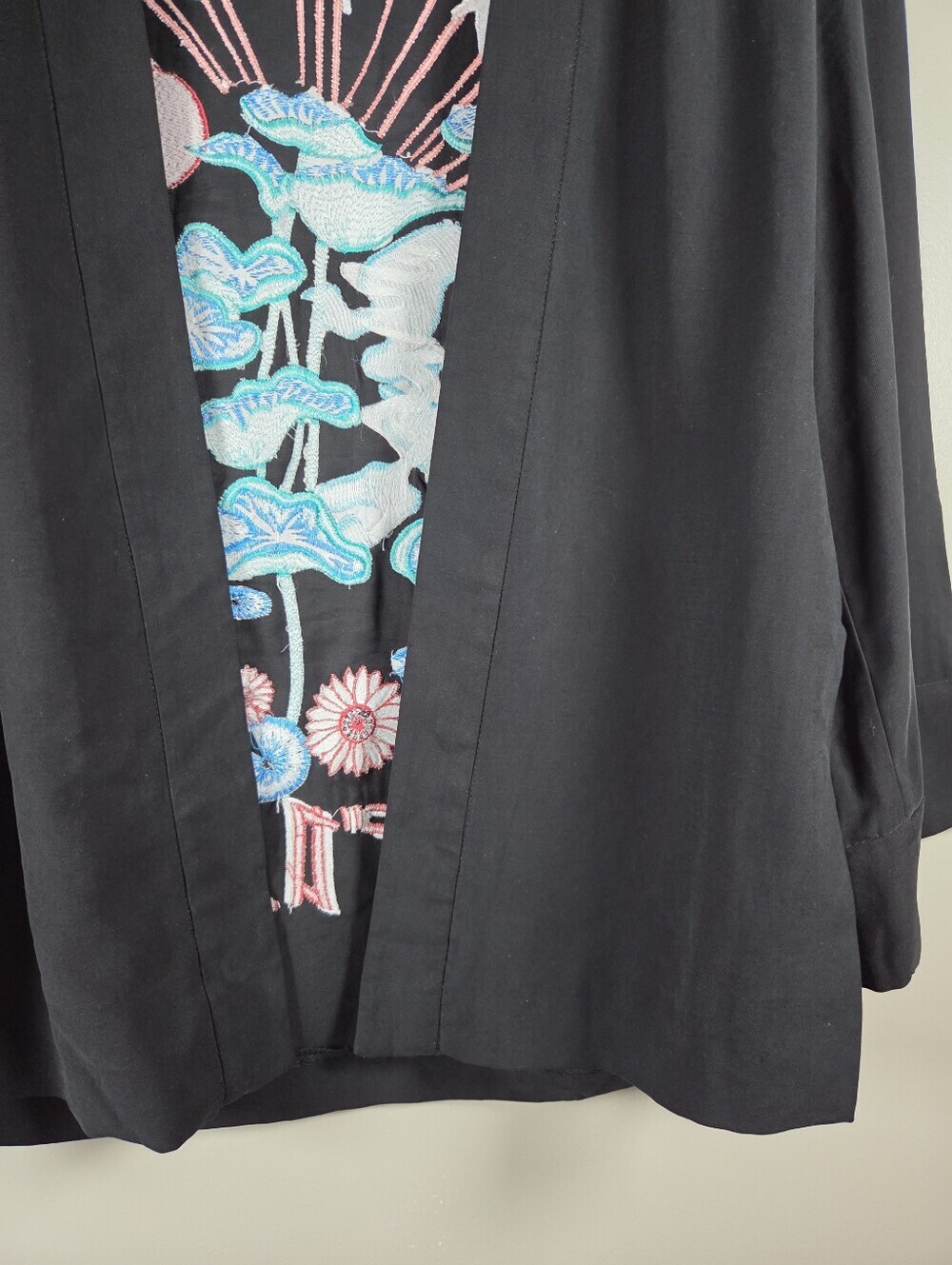 Topshop Embroidered Kimono Jacket Black Asian Graphic Back Print Size US 6 Boho - Picture 13 of 16